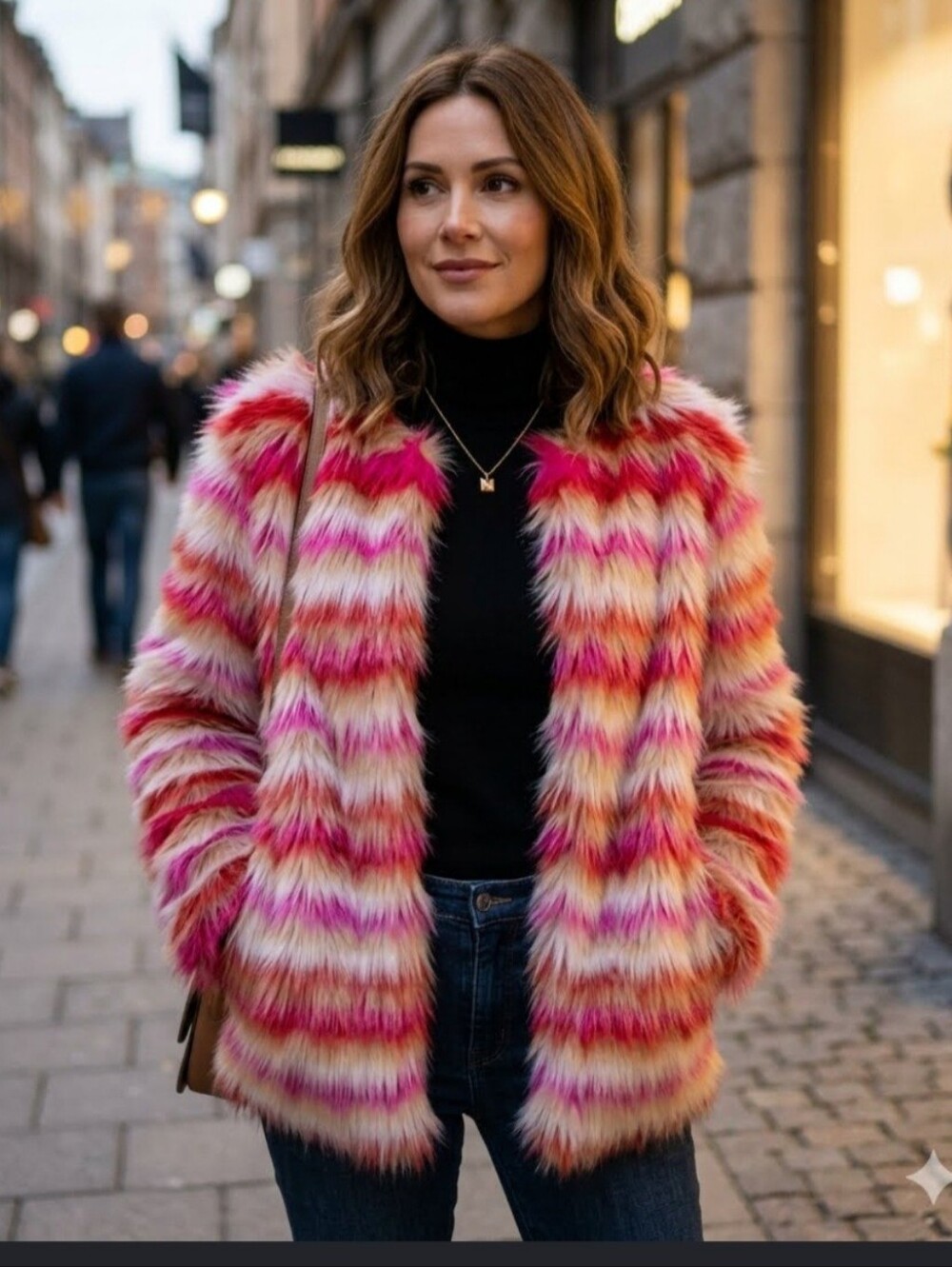 Topshop Coat Multicolor Faux Fur Shaggy Statement Piece Coquette Boho